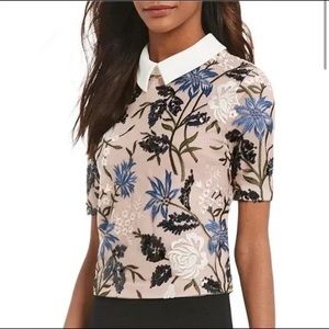 Stunning Floral Sequins Collared Top